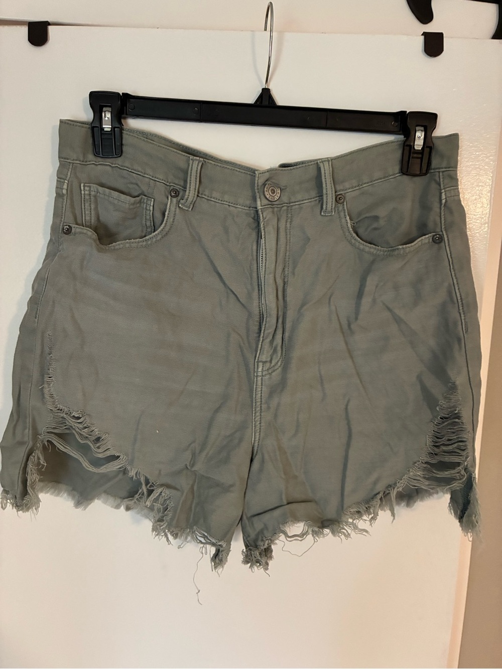American Eagle Outfitters Olive Green High-Rise Denim Shorts - Picture 3 of 4
